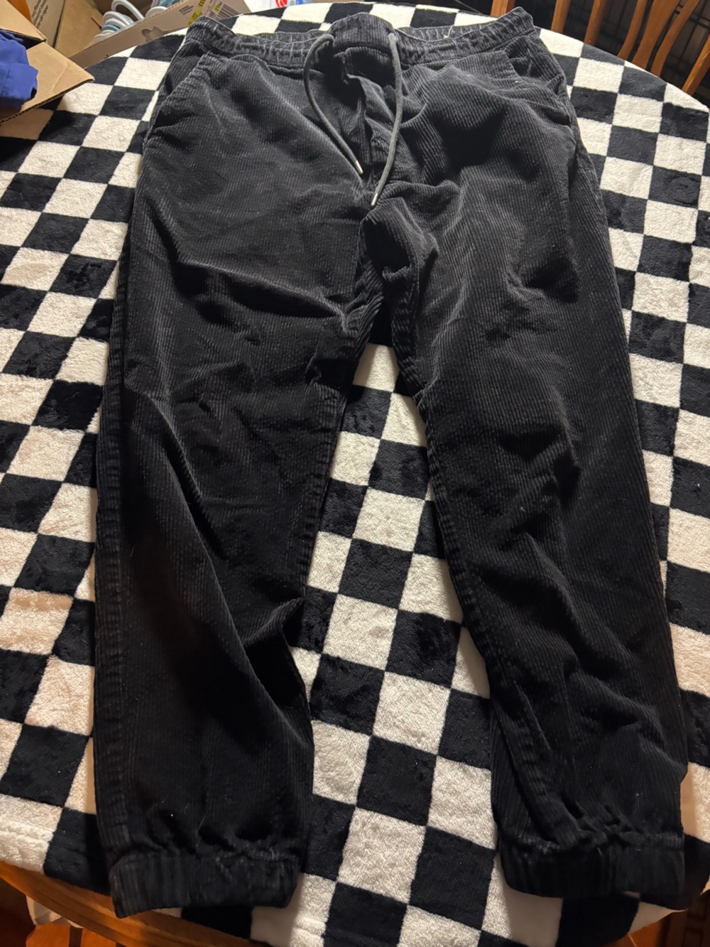 Womens large Black Corduroy baggy Drawstring Jogger Pants